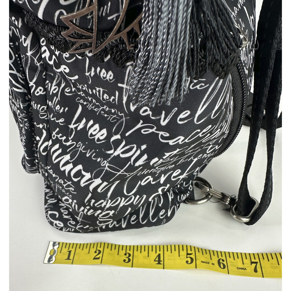 Sakroots Black Backpack White Script Print Convertible Travel Boho Bag Keychain - Picture 7 of 16